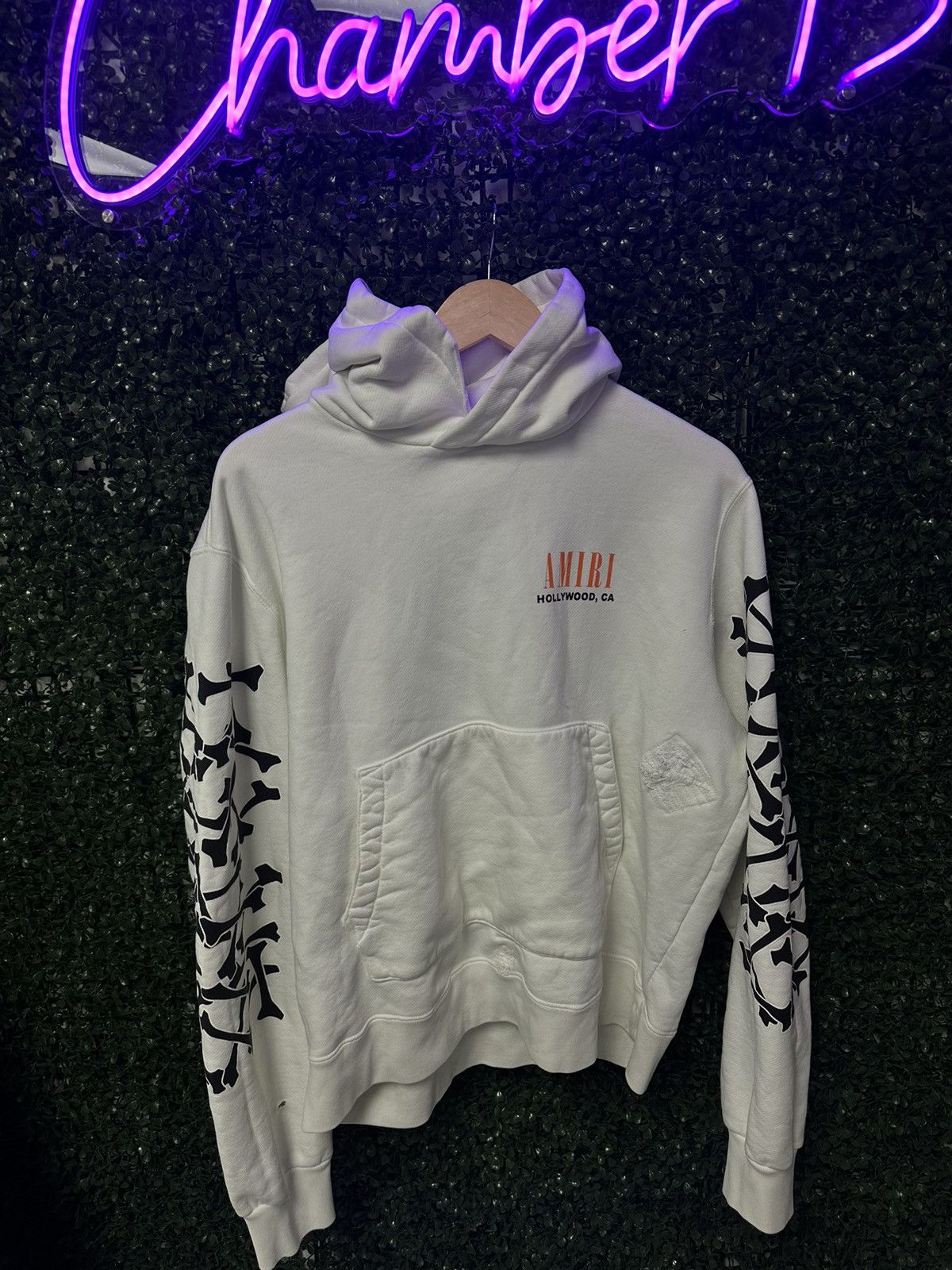 Pre-owned Amiri Hoodie Sweater White Black Bone Medium