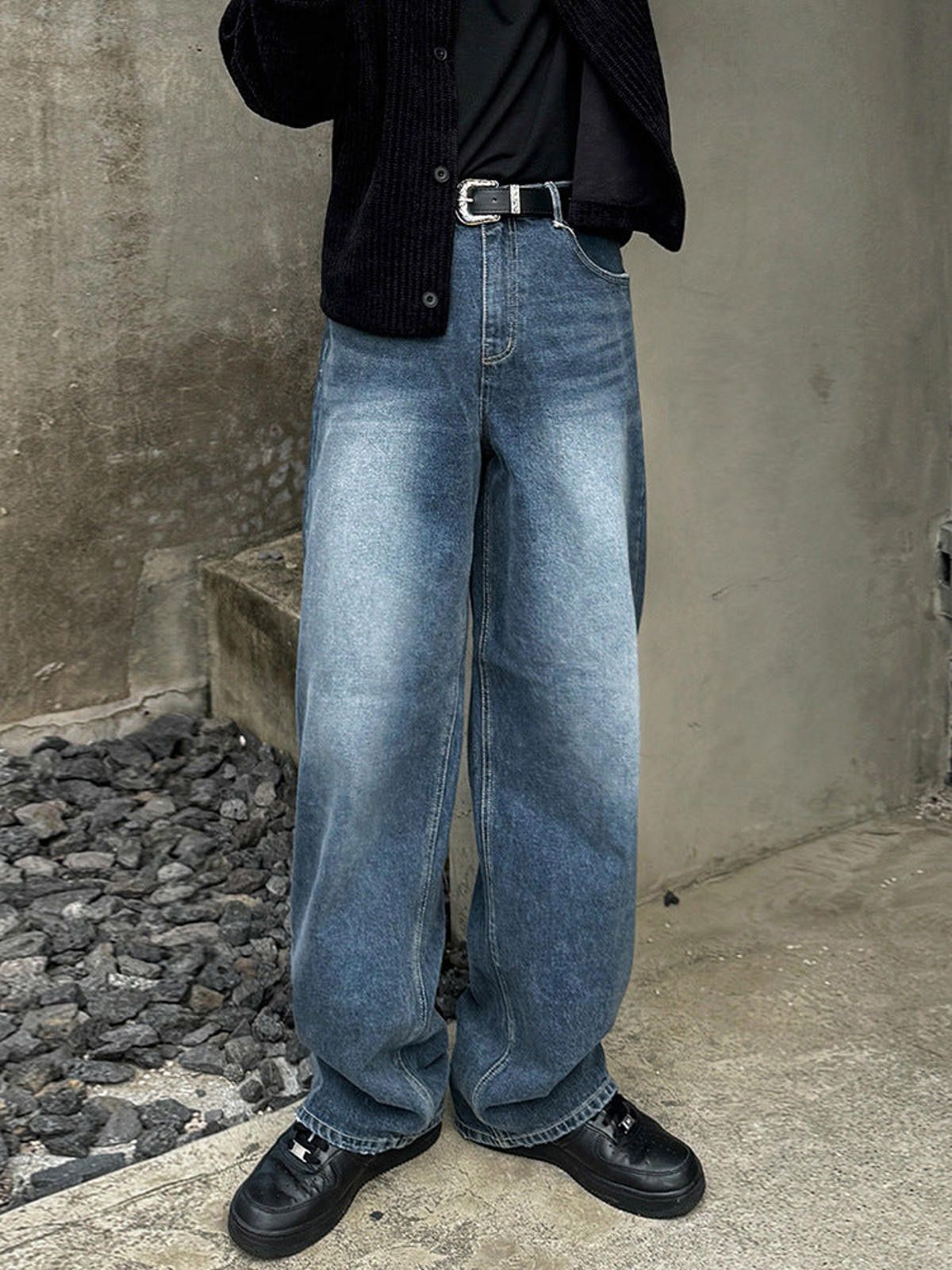 Blue Wide Leg Denim Jeans Loose Fit Men's Jeans