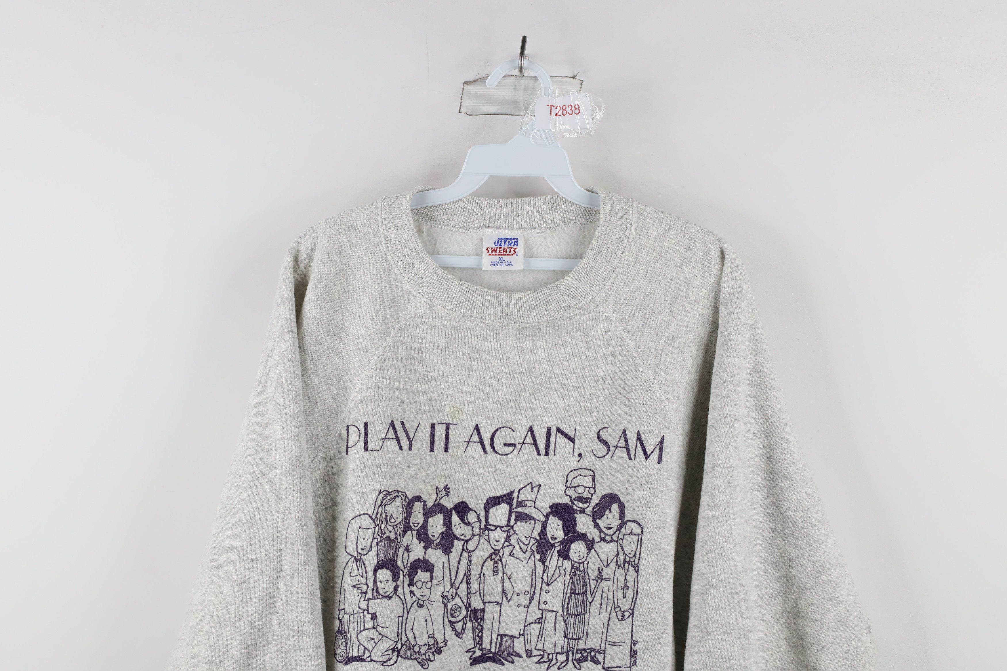 Vintage Vintage 90s Allen Play It Again Sam Sweatshirt Gray USA Size US XL / EU 56 / 4 - 2 Thumbnail