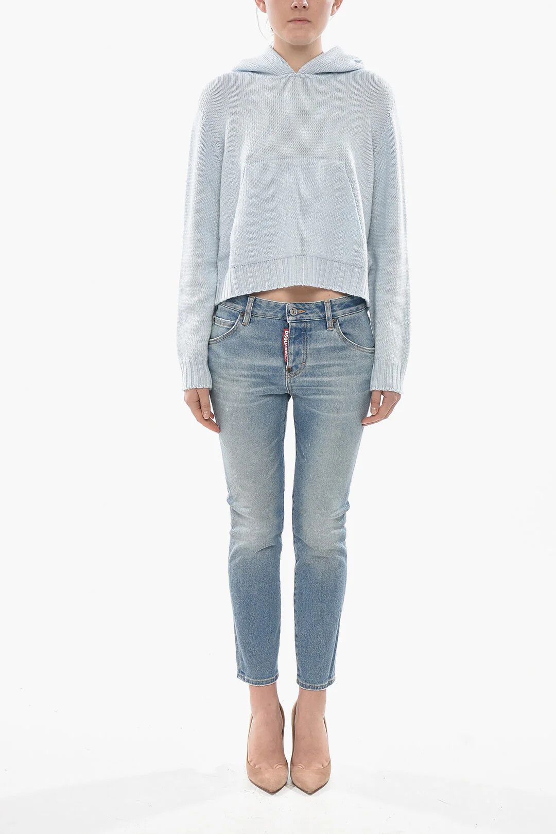 Palm Angels og1mm0326 Full-Zip Knit Hooded Sweater in Light Blue Size M / US 6-8 / IT 42-44 - 4 Thumbnail