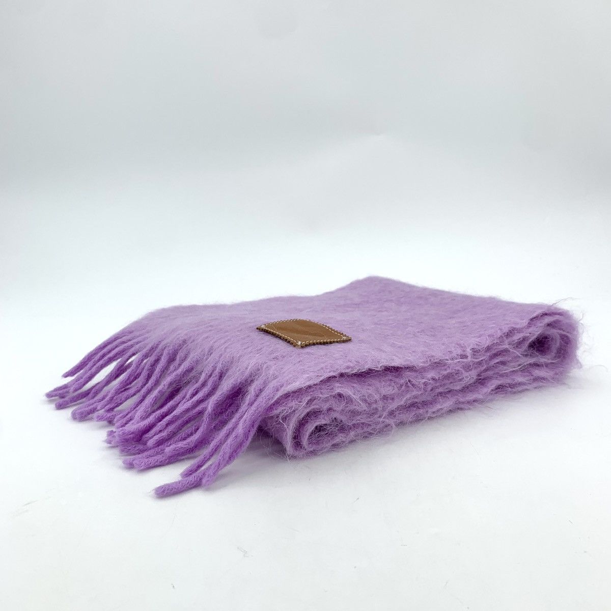 Loewe Loewe Purple Logo Leather Tag Mohair Tassel Scarf Size ONE SIZE - 2 Thumbnail