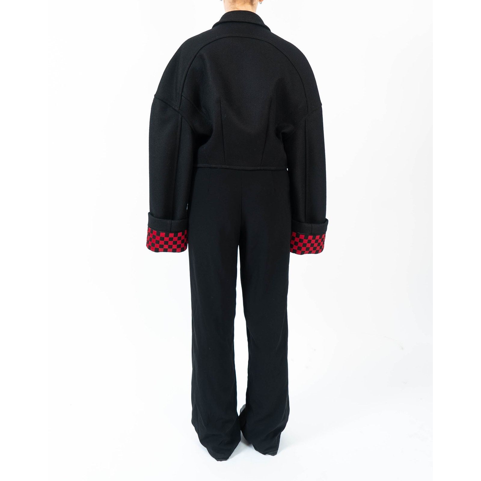 Haider Ackermann FW19 Cropped Overcoat in Black Wool with Checked Embroidery Size M / US 6-8 / IT 42-44 - 6 Thumbnail