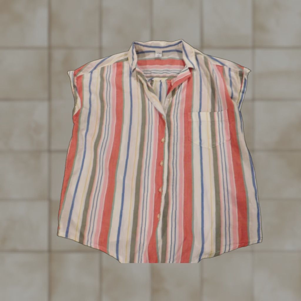 Old Navy Old Navy Womens Blouse XS Pink Striped Sleeveless Round Neck Pullover Casual Regular Button Cotton Down Vintage: No Size XS / US 0-2 / IT 36-38 - 1 Thumbnail