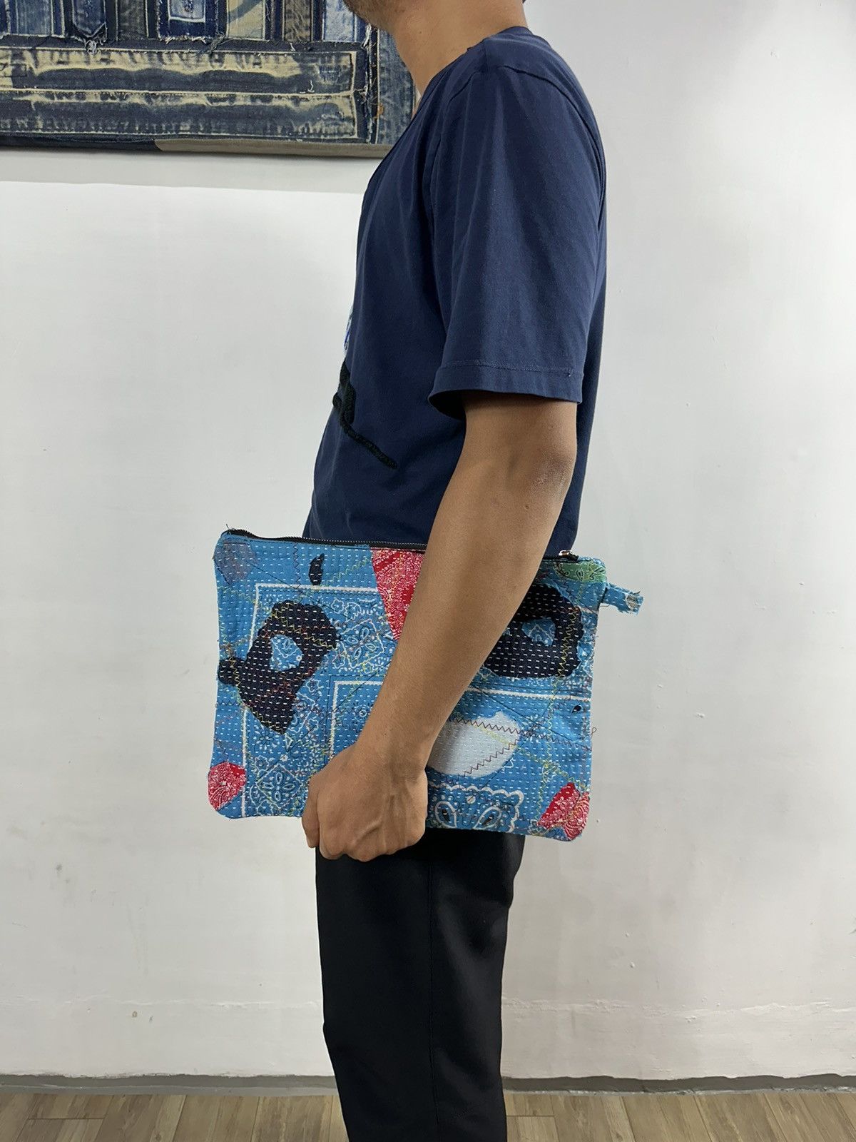 Handmade Custom Made Distressed Patchwork Boro Paisley cutch bag Size ONE SIZE - 1 Thumbnail