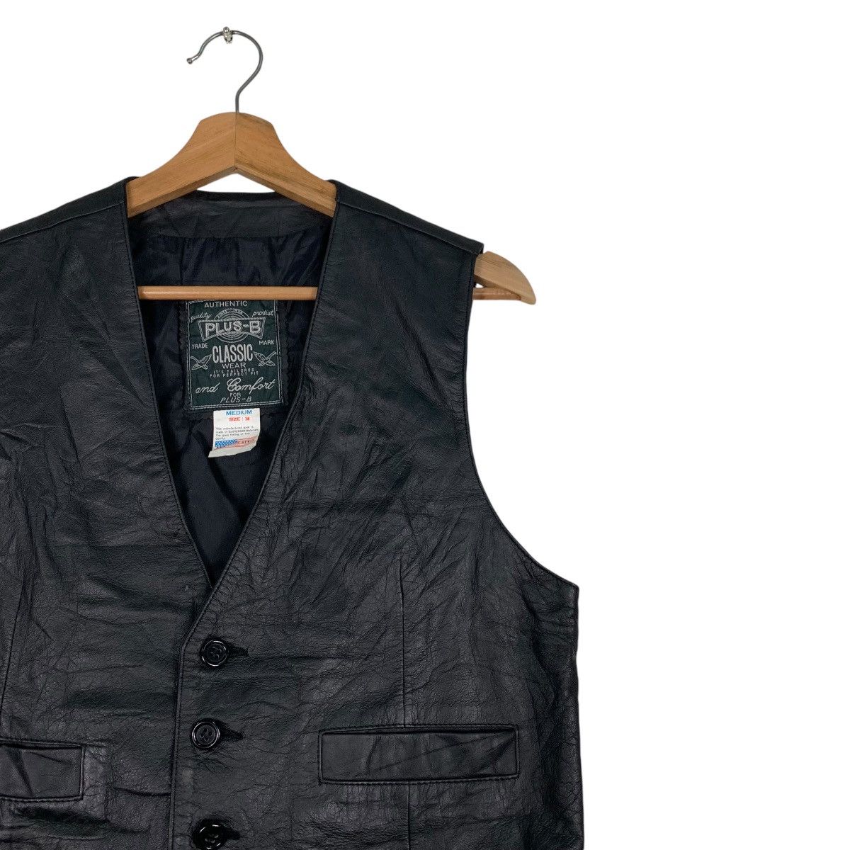 Japanese Brand PLUS-B Cowhide Black Leather Vest #1233-C56 Size US M / EU 48-50 / 2 - 5 Thumbnail