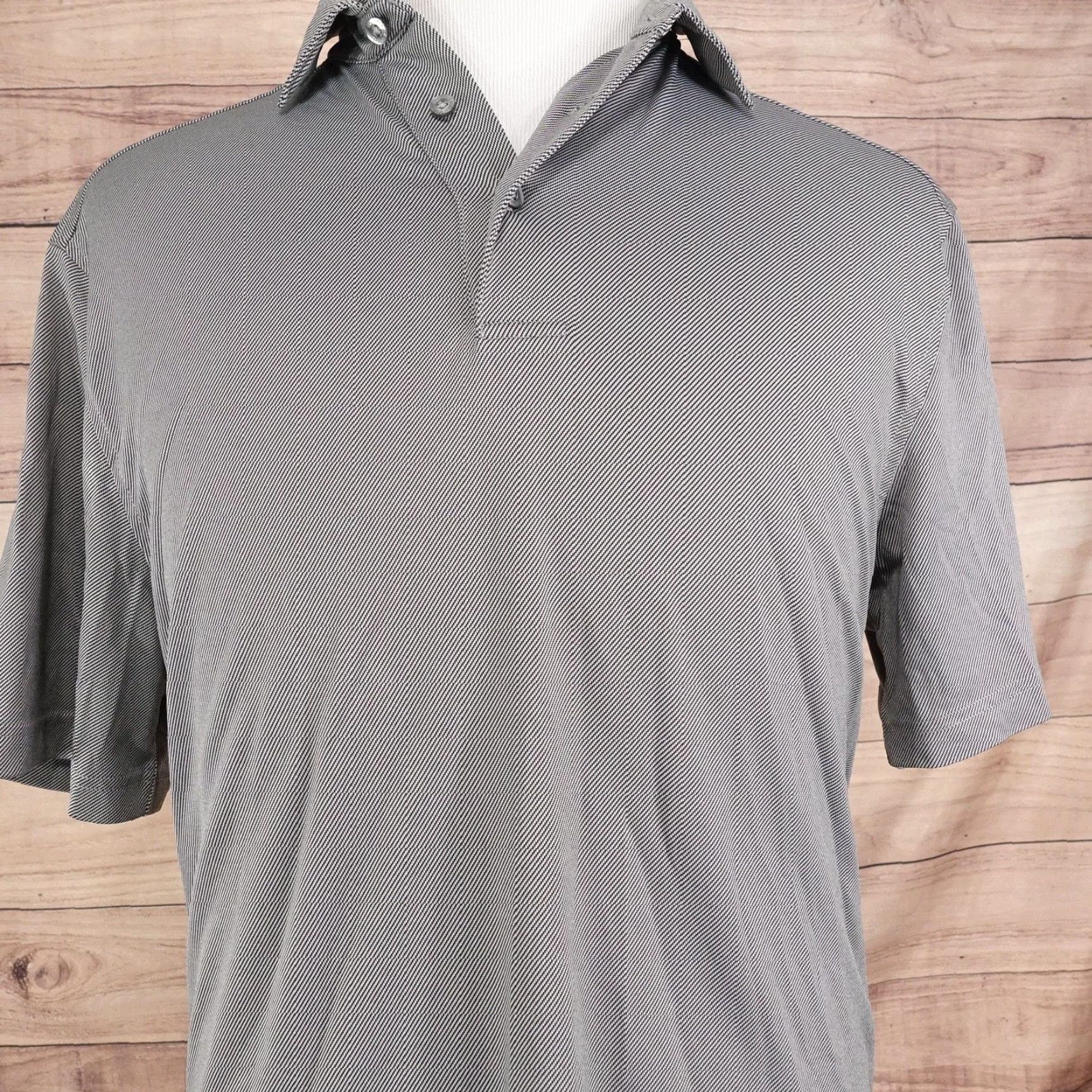 Roundtree & Yorke Roundtree & Yorke Polo Shirt Mens L Gray Striped Performance Golf Jersey Size US L / EU 52-54 / 3 - 2 Thumbnail