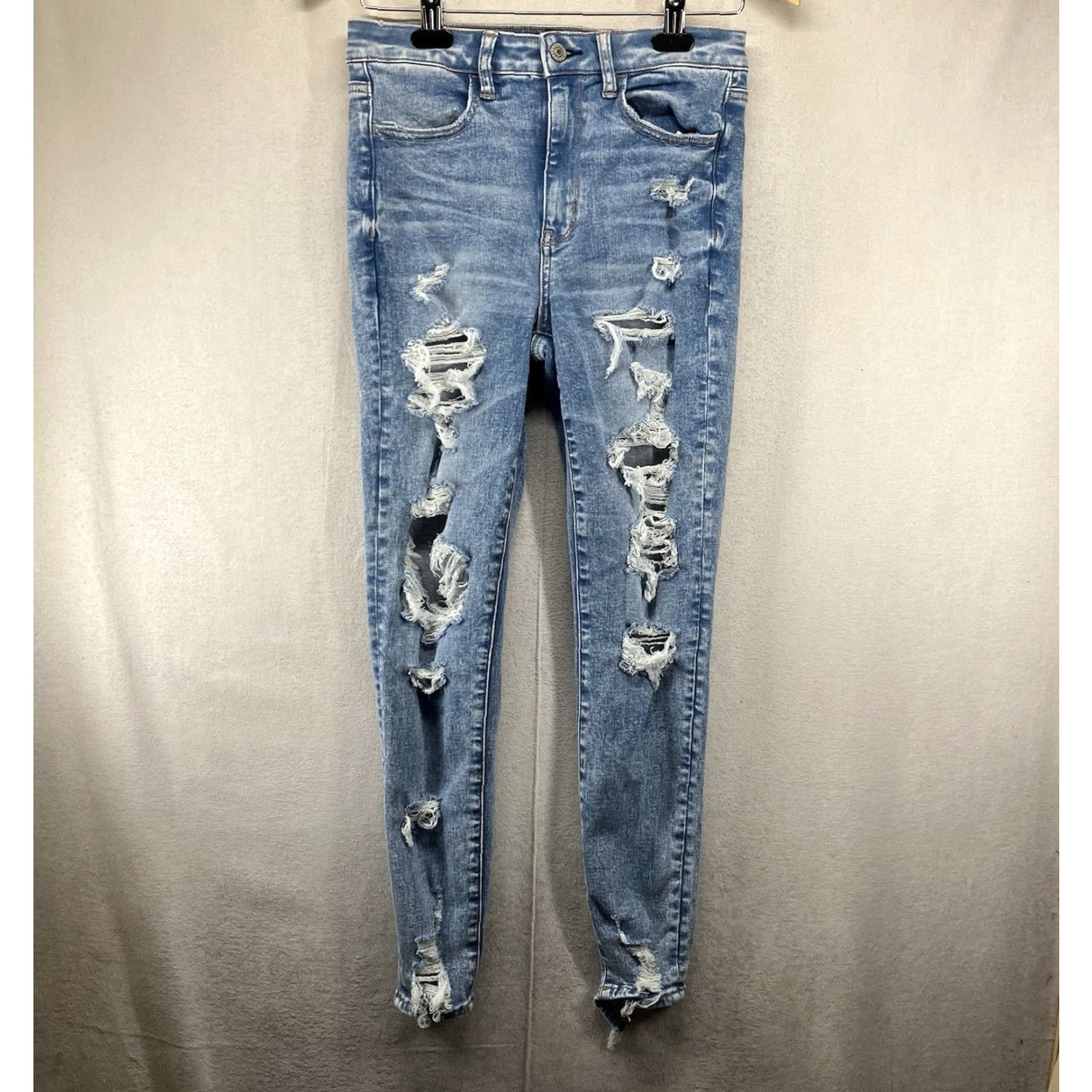 American Eagle Outfitters American Eagle Outfitters Jeggings Women 6 Short Distressed Blue Next Level Stretch Super Hi Rise 5-Pocket Design Size 28" / US 6 / IT 42 - 2 Thumbnail