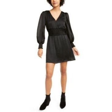 Other LEYDEN Womens Black SatinSmocked Cowl-Back Dress, Black, XL Size XL / US 12-14 / IT 48-50 - 3 Thumbnail