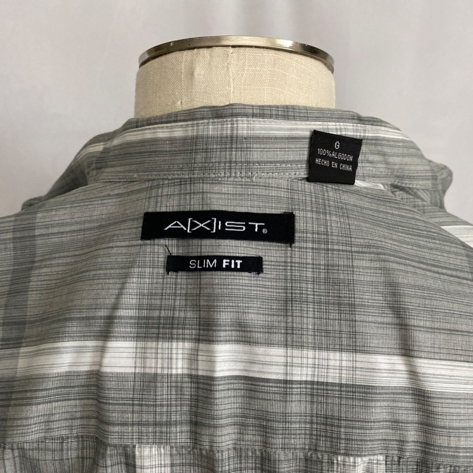 Axist AXIST Slim Fit Long Sleeve Gray White Plaid Cotton Shirt LG Size US L / EU 52-54 / 3 - 6 Thumbnail