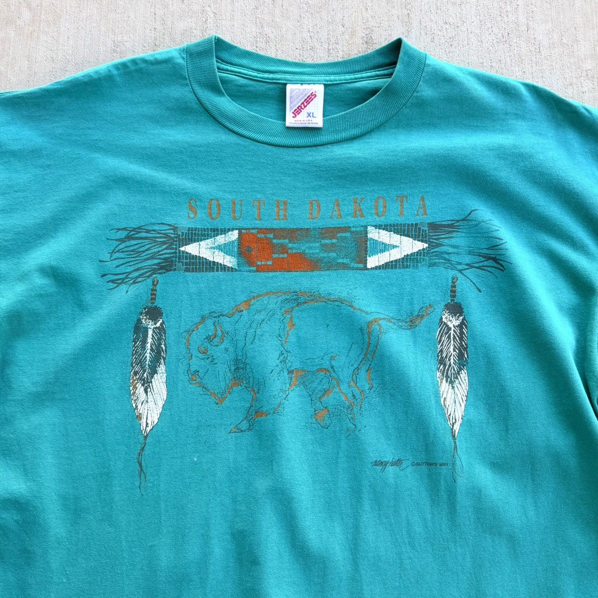 Jerzees Vintage South Dakota T Shirt Southwestern Buffalo Aztec Size US XL / EU 56 / 4 - 2 Thumbnail