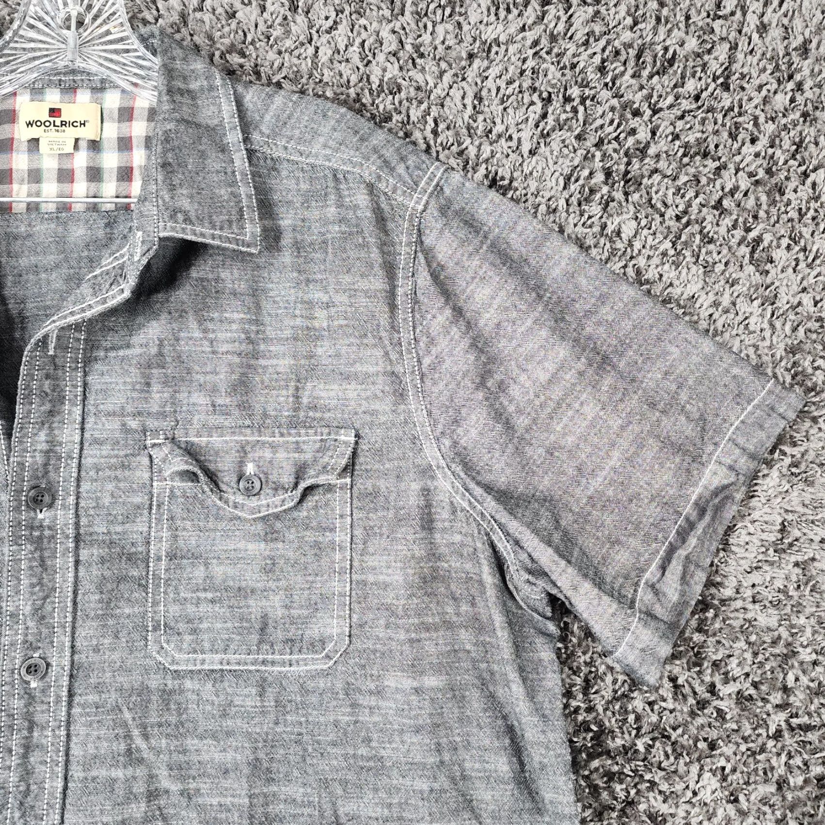 Vintage Woolrich Shirt Mens XL Gray Short Sleeve Button-Up with Pockets Size US 36 / EU 52 - 3 Thumbnail
