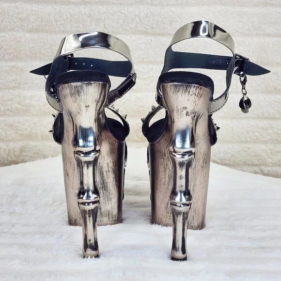 Other Rapture Silver Pewter Spike Skull & Bones 8" High Heel Platf Size US 7 / IT 37 - 6 Thumbnail