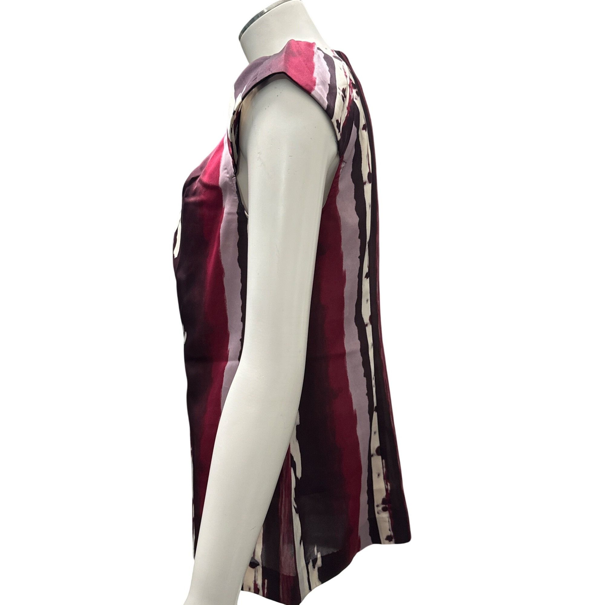 Ann Taylor Ann Taylor Petite 4P Maroon Cream Abstract Cap Sleeve Blouse Size S / US 4 / IT 40 - 4 Thumbnail