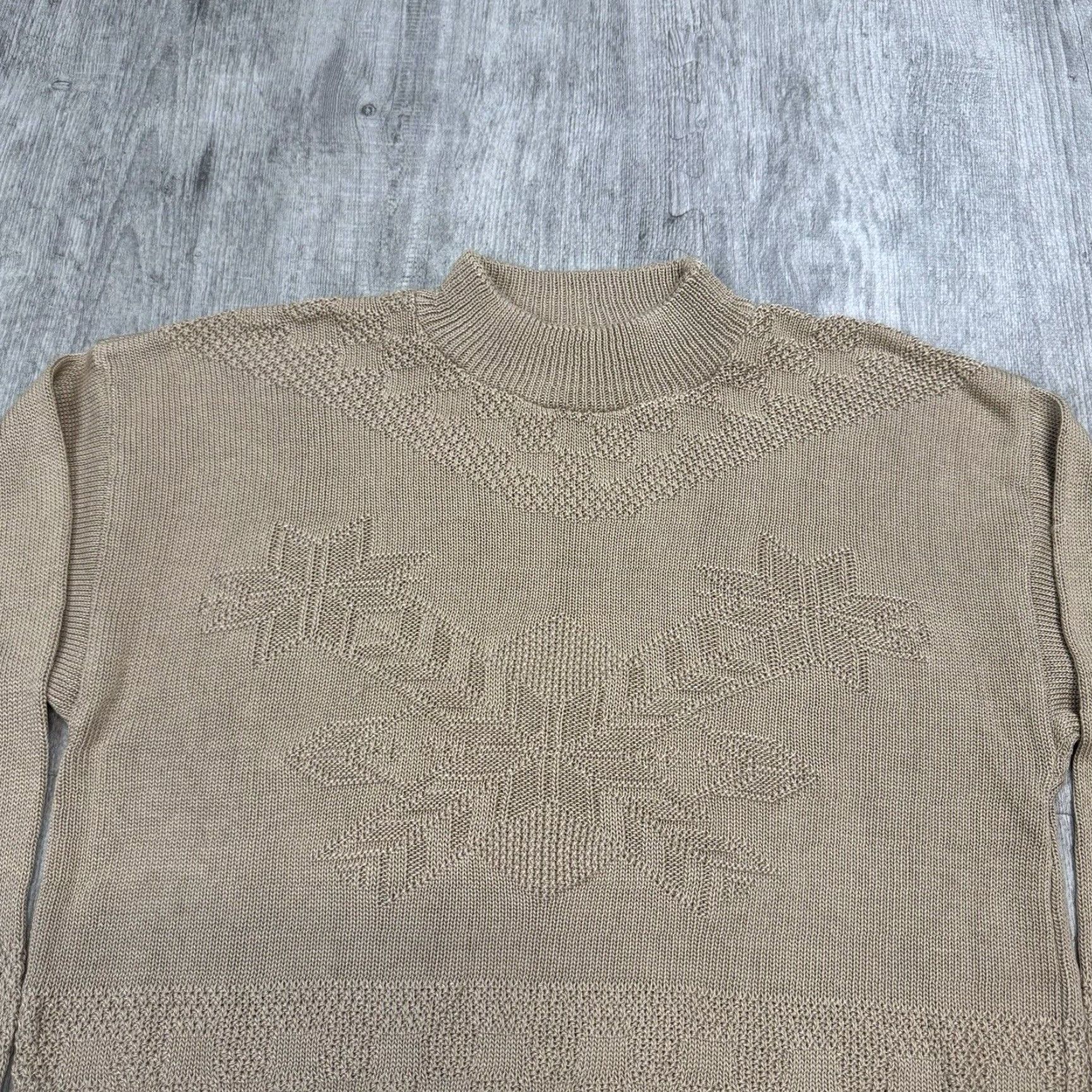 Vintage VTG 80S COLLEGE POINT WOMENS GEOMETRIC MOCK NECK KHAKI SWEATER ACRYLIC USA S/M (But must be rearranged, no extra text). Size S / US 4 / IT 40 - 2 Thumbnail