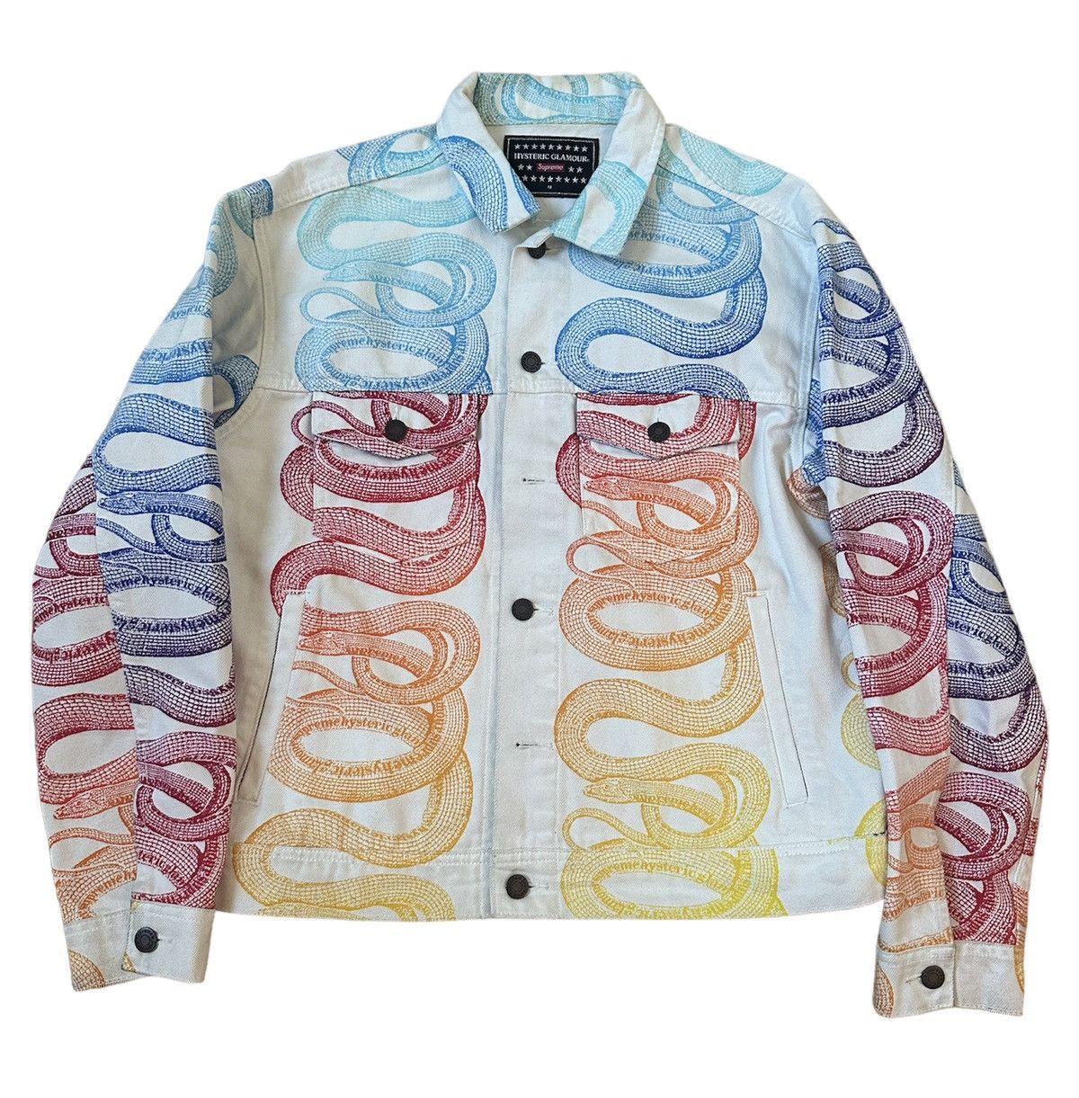 image of Hysteric Glamour x Supreme Rainbow Snake Denim Trucker Jacket, Men's (Size Medium)