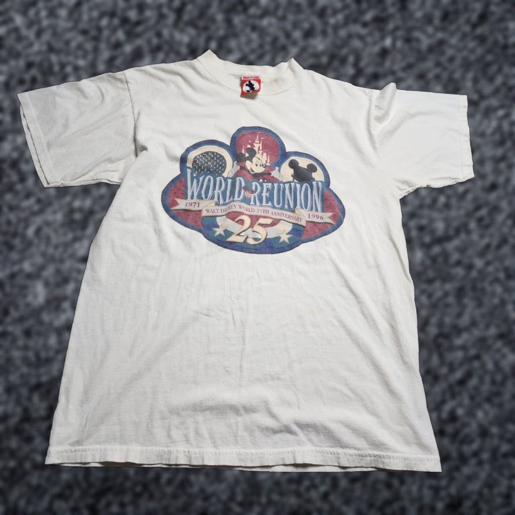 Disney VINTAGE Disney World 25th Anniversary T-Shirt Men L 90s Cartoon US Beige Cotton Short Sleeve Size US L / EU 52-54 / 3 - 1 Thumbnail