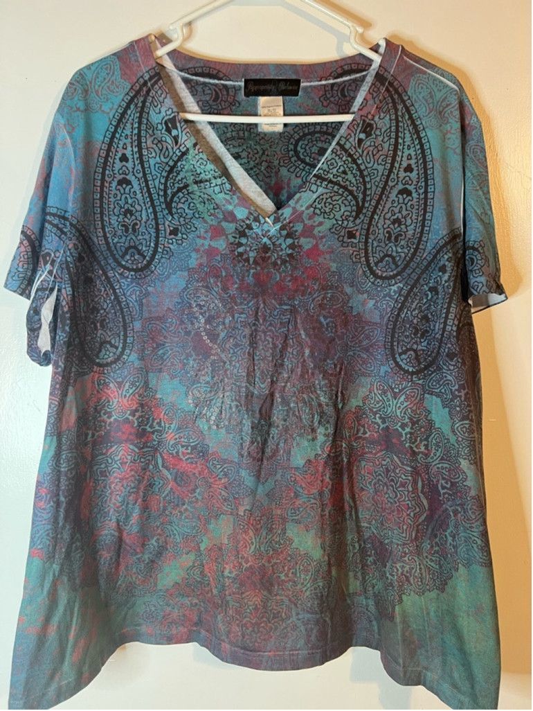 Other Women's Appropriate Behavior Top 4X Teal Red Paisley V-Neck Size 4XL / US 24-26 - 1 Thumbnail