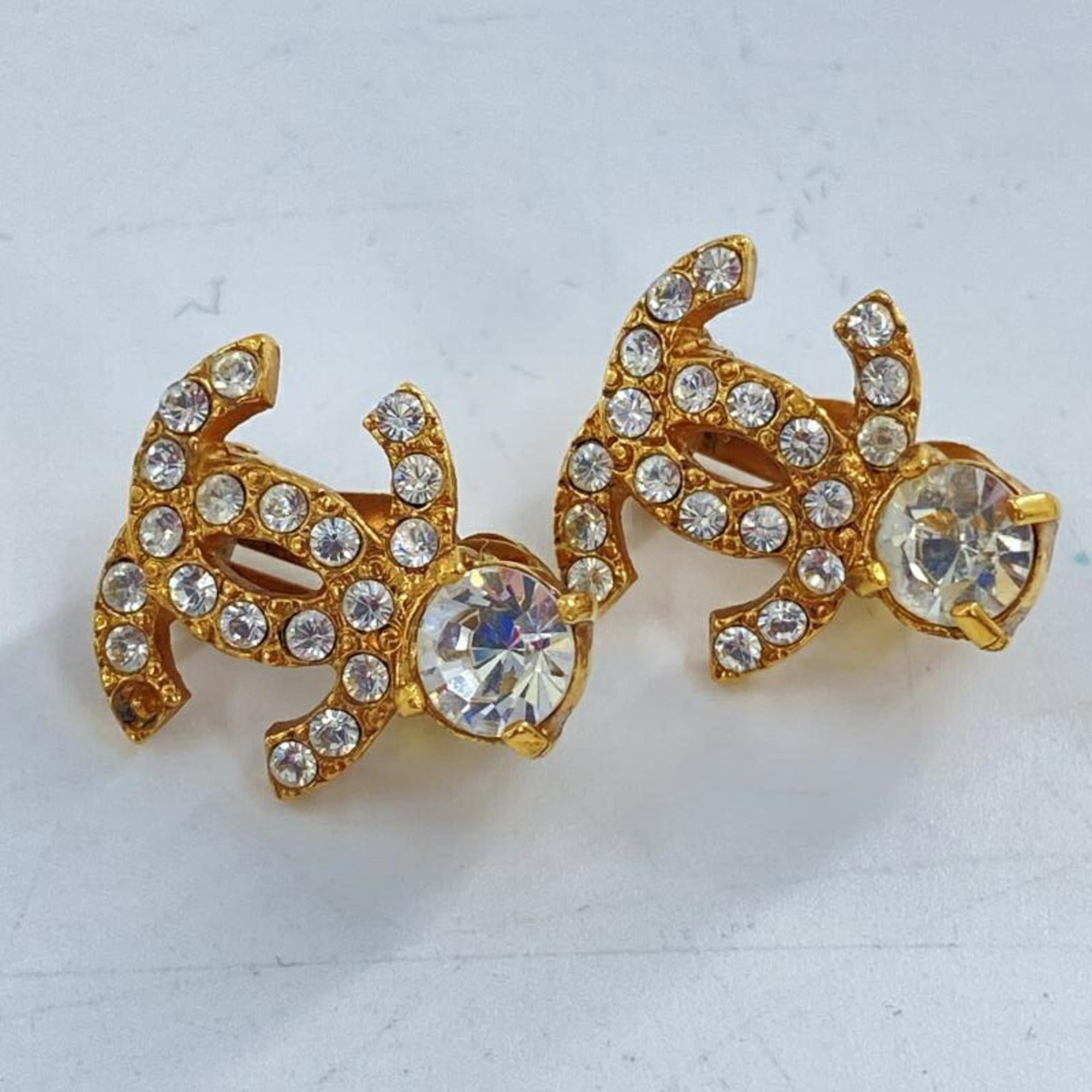 Chanel CHANEL Coco Mark Rhinestone Earrings, Gold Size ONE SIZE - 1 Thumbnail