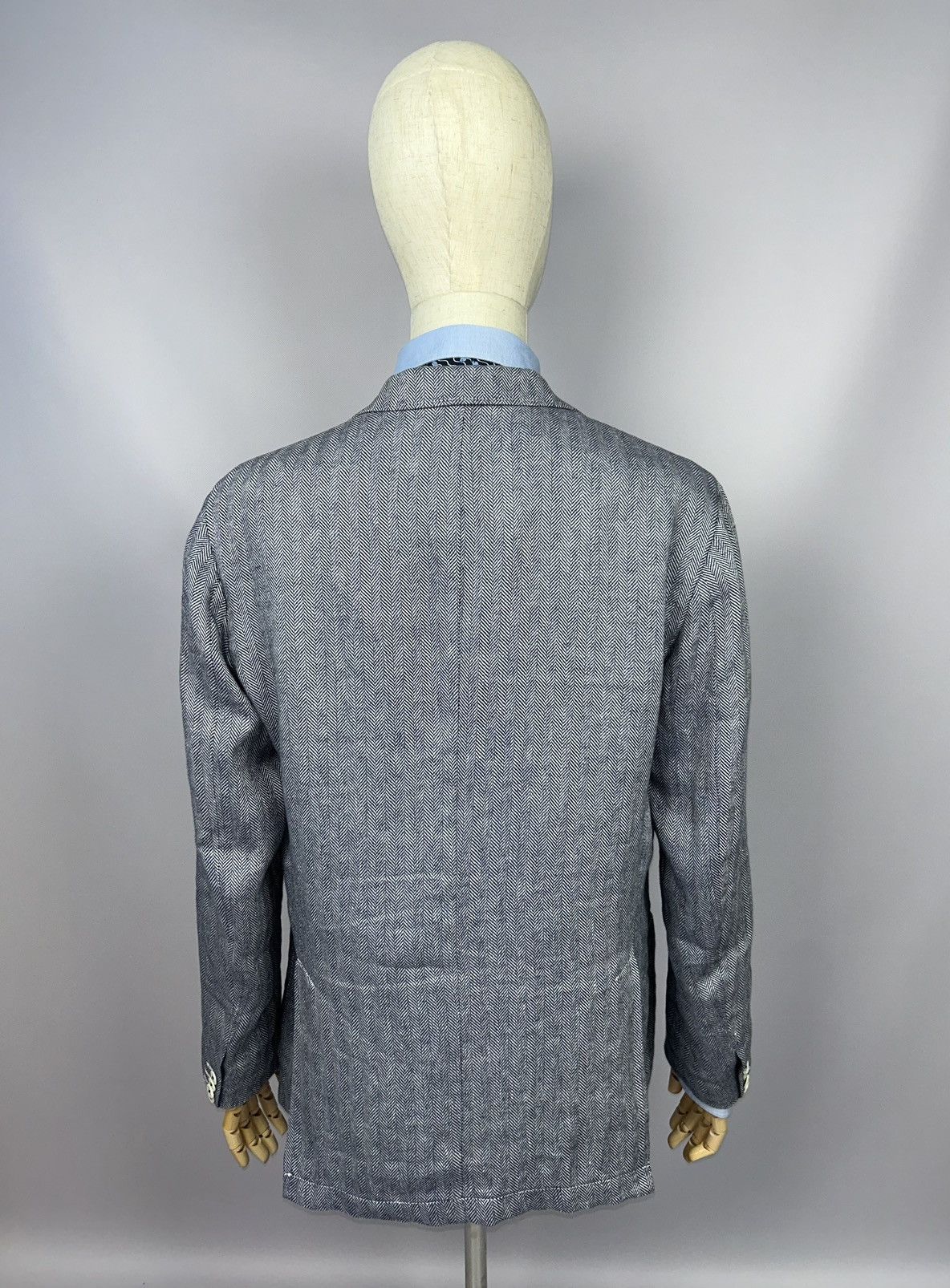 Designer × Gant GANT 100% Linen Herringbone Blazer Blue White Size EU52 Size 42R - 8 Thumbnail