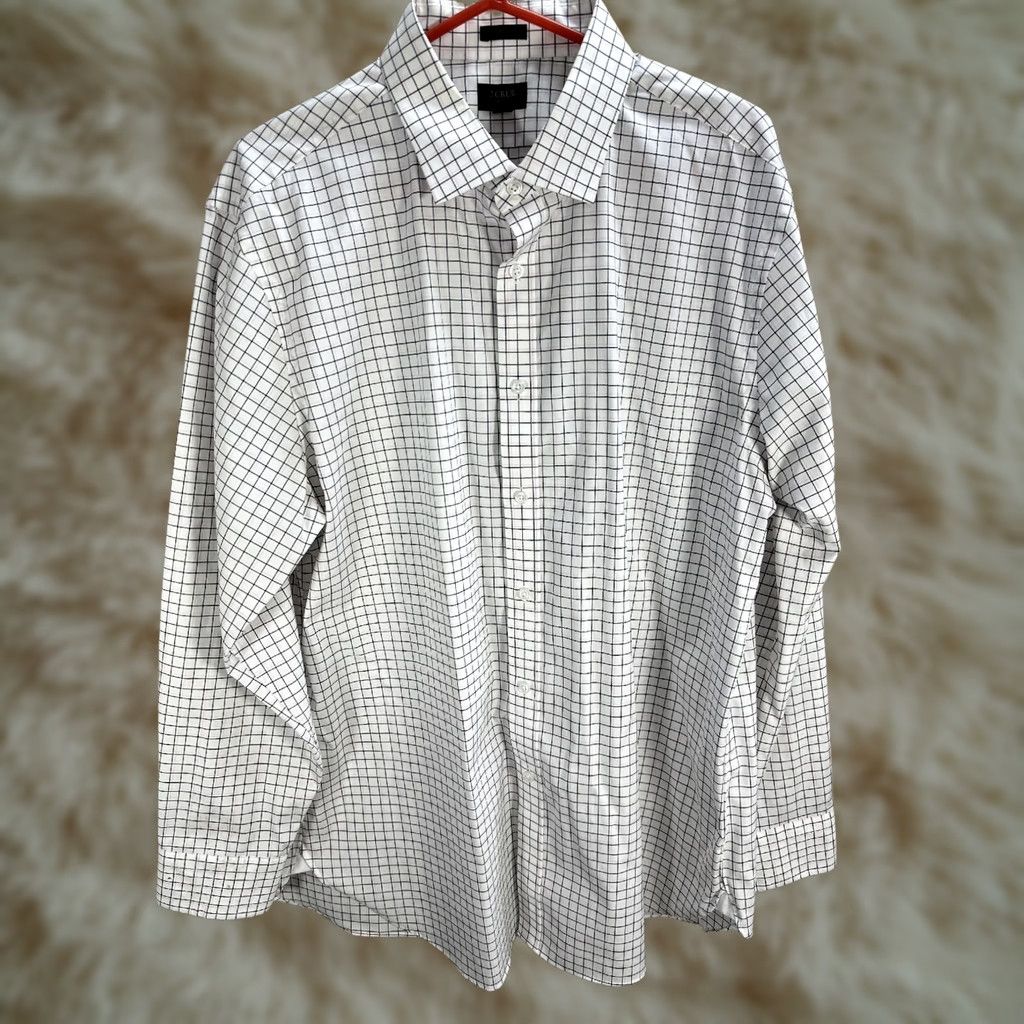 J.Crew J.Crew Ludlow Dress Shirt White Pink Checkered - Mens, Size 17.5, Classic Fit, Long Sleeve, Button Up, Cotton, Regular Size 48R - 1 Thumbnail