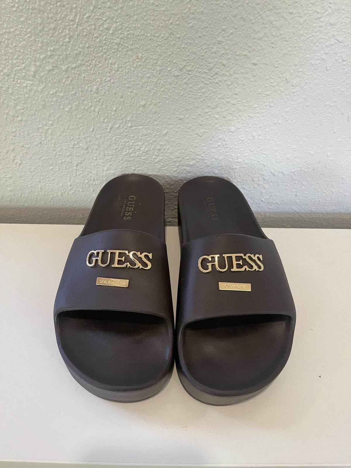 Guess Guess Brown Slide Sandals with Gold Logo Accent Size US 7.5 / IT 37.5 - 1 Thumbnail