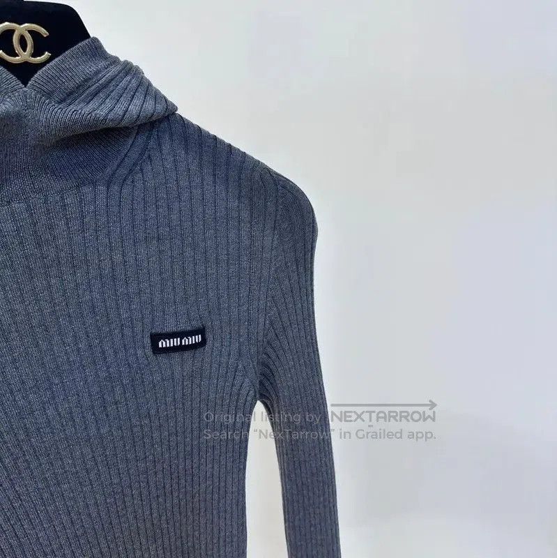 Miu Miu Miu Miu Gray Ribbed Pullover Sweater . Size S / US 4 / IT 40 - 3 Thumbnail