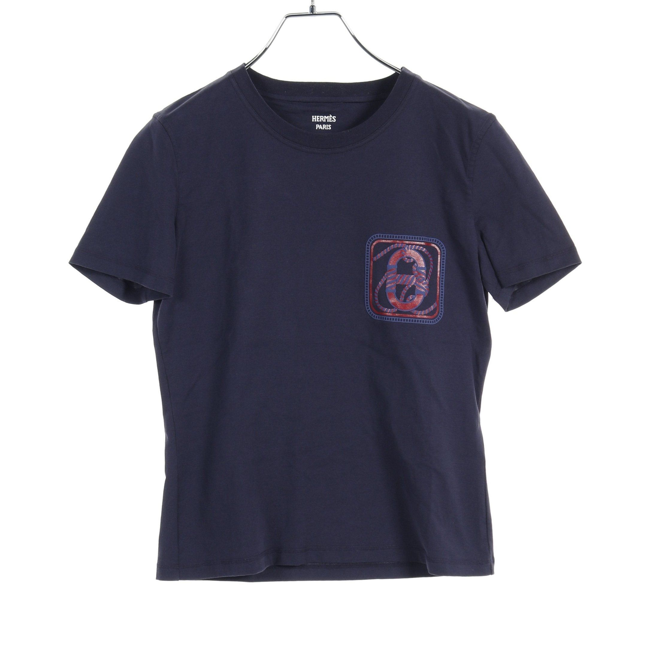 image of Hermes Canoe H T-Shirt Crew Neck Print Cotton Navy, Women's