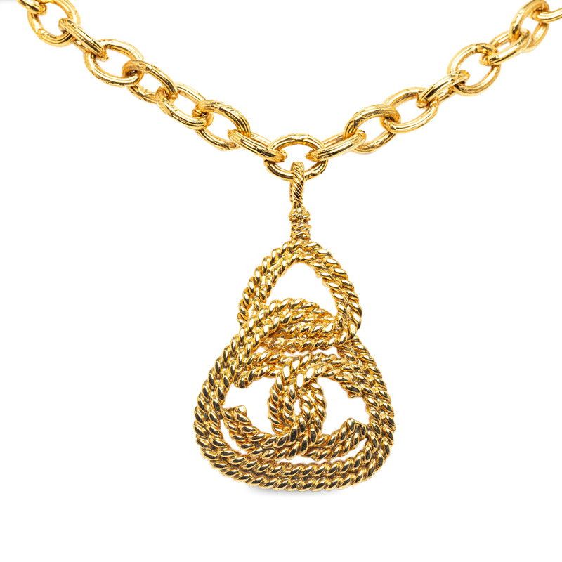 image of Chanel Cc Braided Triangle Chain Necklace in Gold, Women's