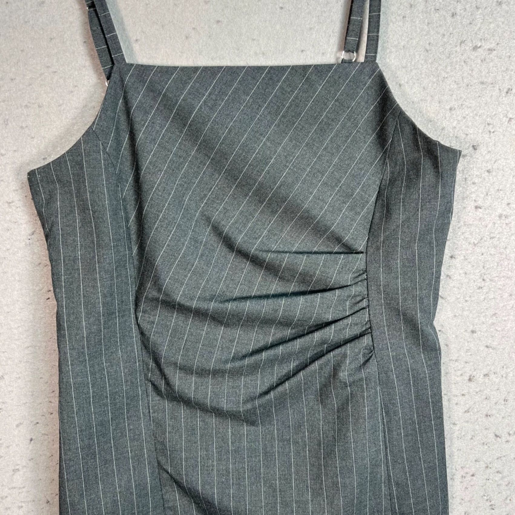 Vintage VINTAGE GU Pinstriped Sleeveless Mini Dress With Adjustable Straps Side Shirring Size S / US 4 / IT 40 - 5 Thumbnail