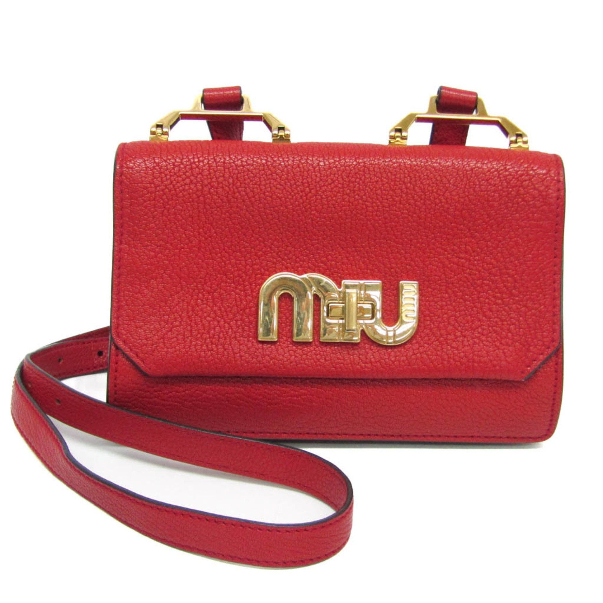 Miu Miu Women's Leather,suede Shoulder Bag Red Color