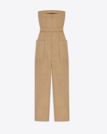 Saint Laurent Paris o1bcso1str1125 Strapless Jumpsuit In Cotton in Beige Size 27" / US 4 / IT 40 - 3 Thumbnail