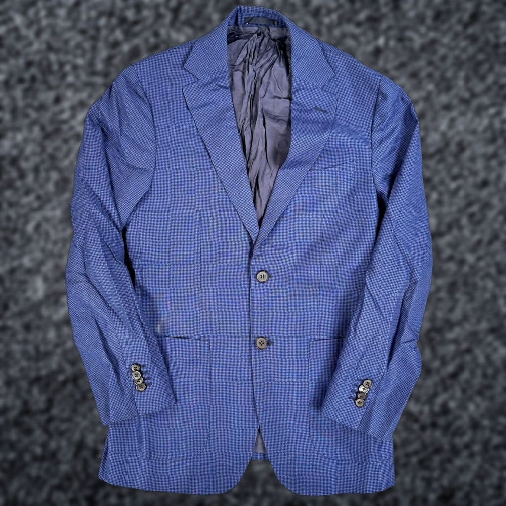 Suitsupply Suitsupply Havana Patch Blazer Sport Coat Men 38 Blue Wool Silk Linen Check Slim Size 38R - 1 Thumbnail