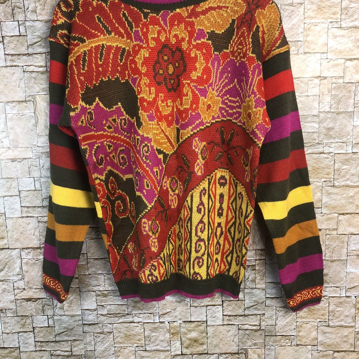 Vintage Laso Red art stripe vintage colourfull Knitwear #A165 Size M / US 6-8 / IT 42-44 - 3 Thumbnail
