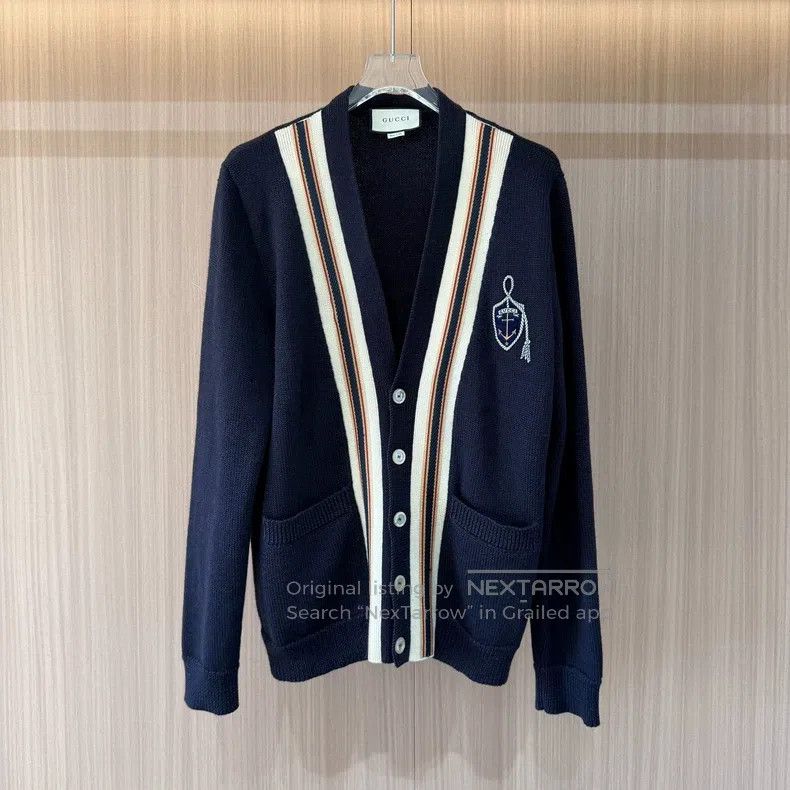 Gucci Gucci Anchor embroidered wool knitted cardigan jacket Size M / US 6-8 / IT 42-44 - 1 Thumbnail