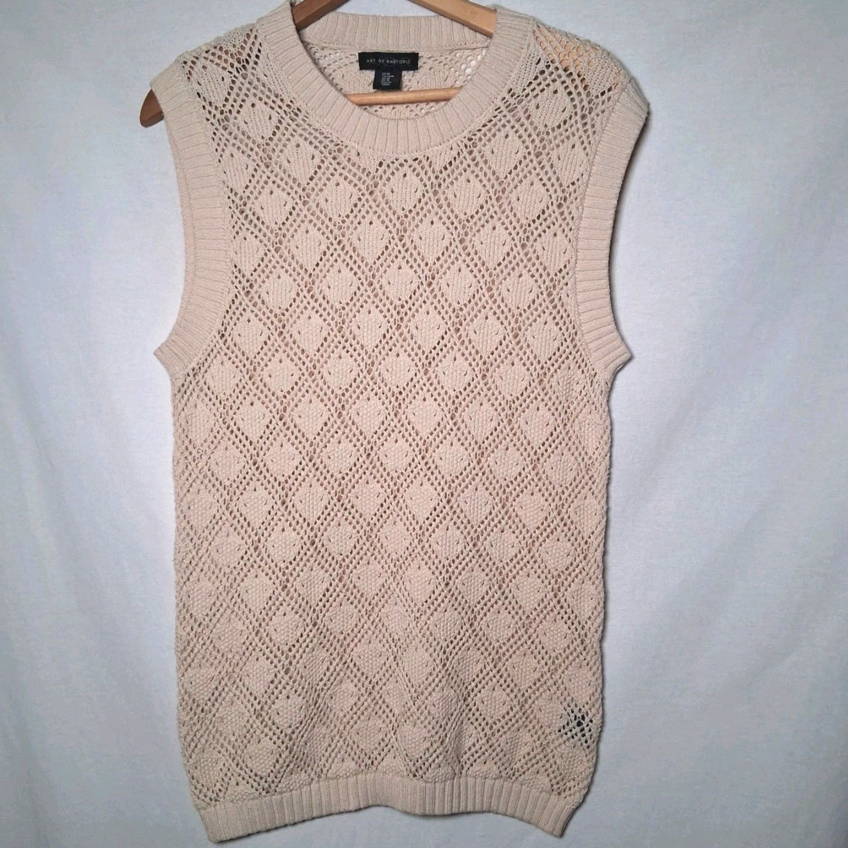 Vintage Art of Rhetoric Sweater Vest Women M Open-Knit Diamond Ivory Cotton Regular Vest Knit Round Neck Sleeveless Casual - 90s Academia Theme? Size M / US 6-8 / IT 42-44 - 2 Thumbnail