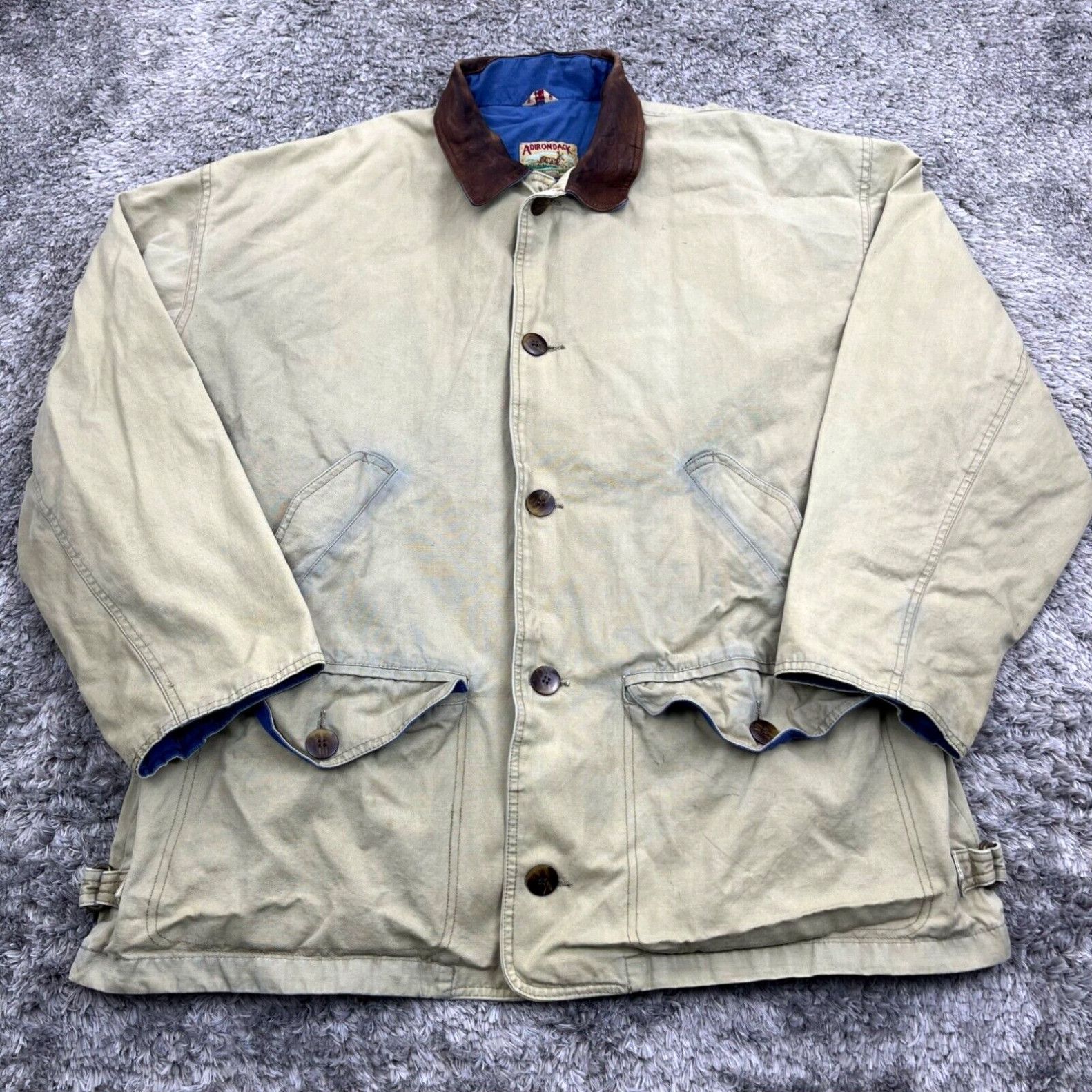 image of Vintage Abercrombie Fitch Adirondack Jacket Men XL Leather Collar Workwear Coat in White