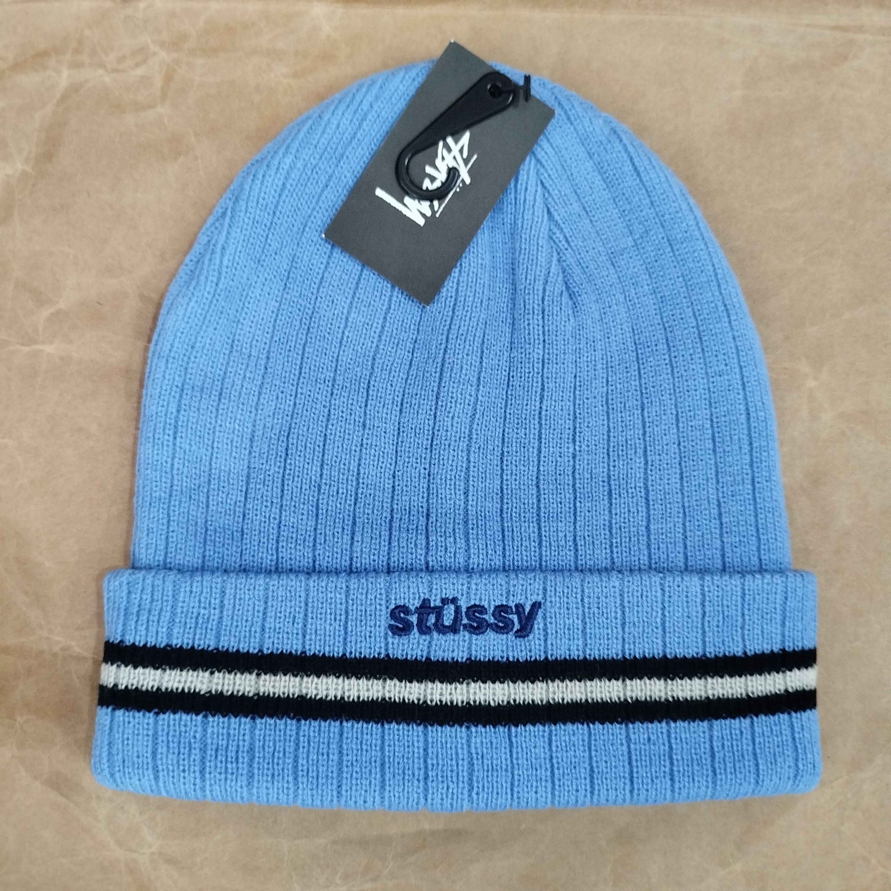 Stussy Striped Cuff Beanie Blue | Grailed