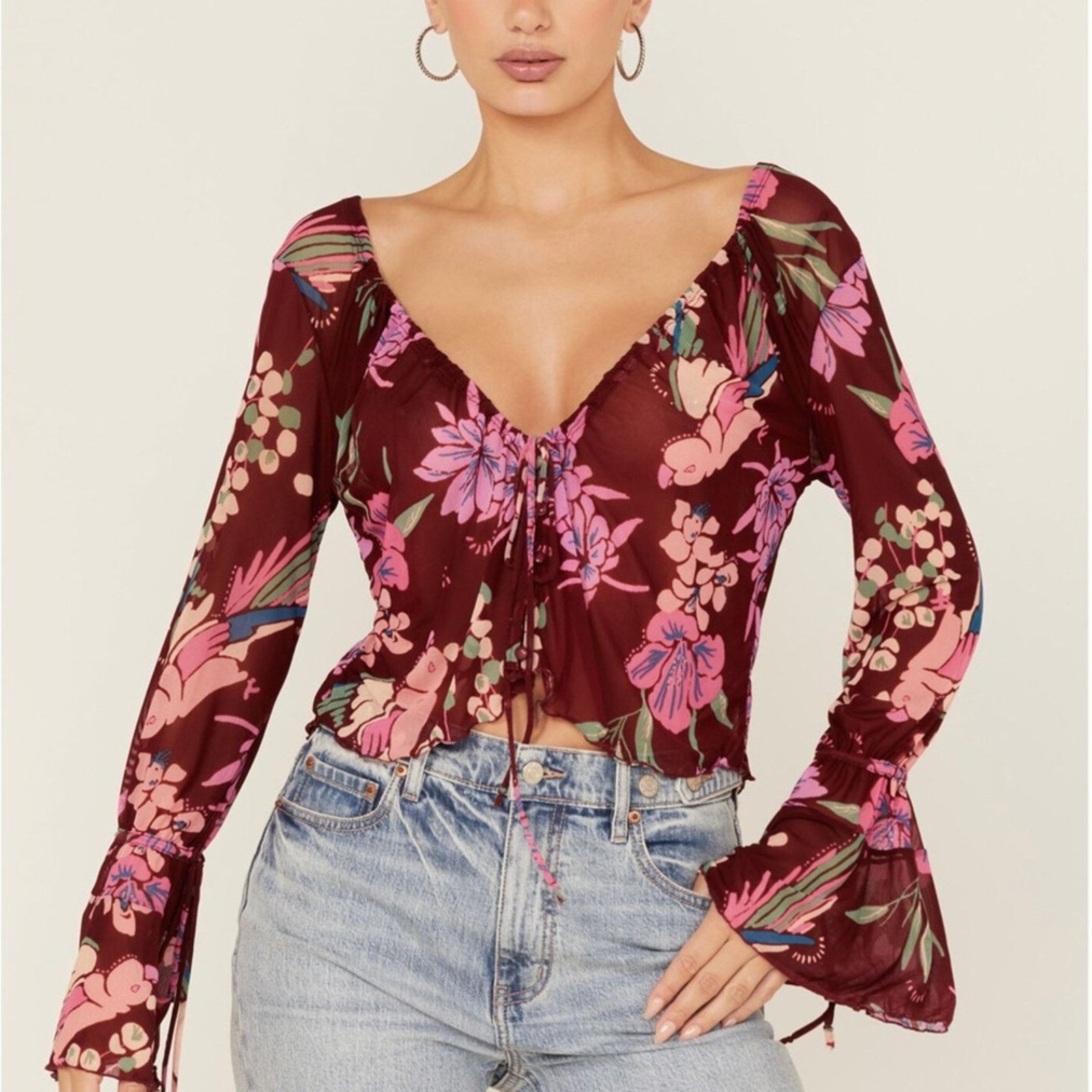 Free People Free People Floral Print Of Paradise Tie Front Crop Top Size S / US 4 / IT 40 - 2 Thumbnail
