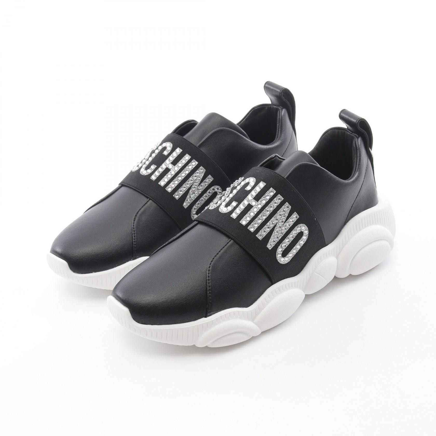 Moschino Moschino Logo Leather Fabric Sneakers Leather Shoes in Black, Women's