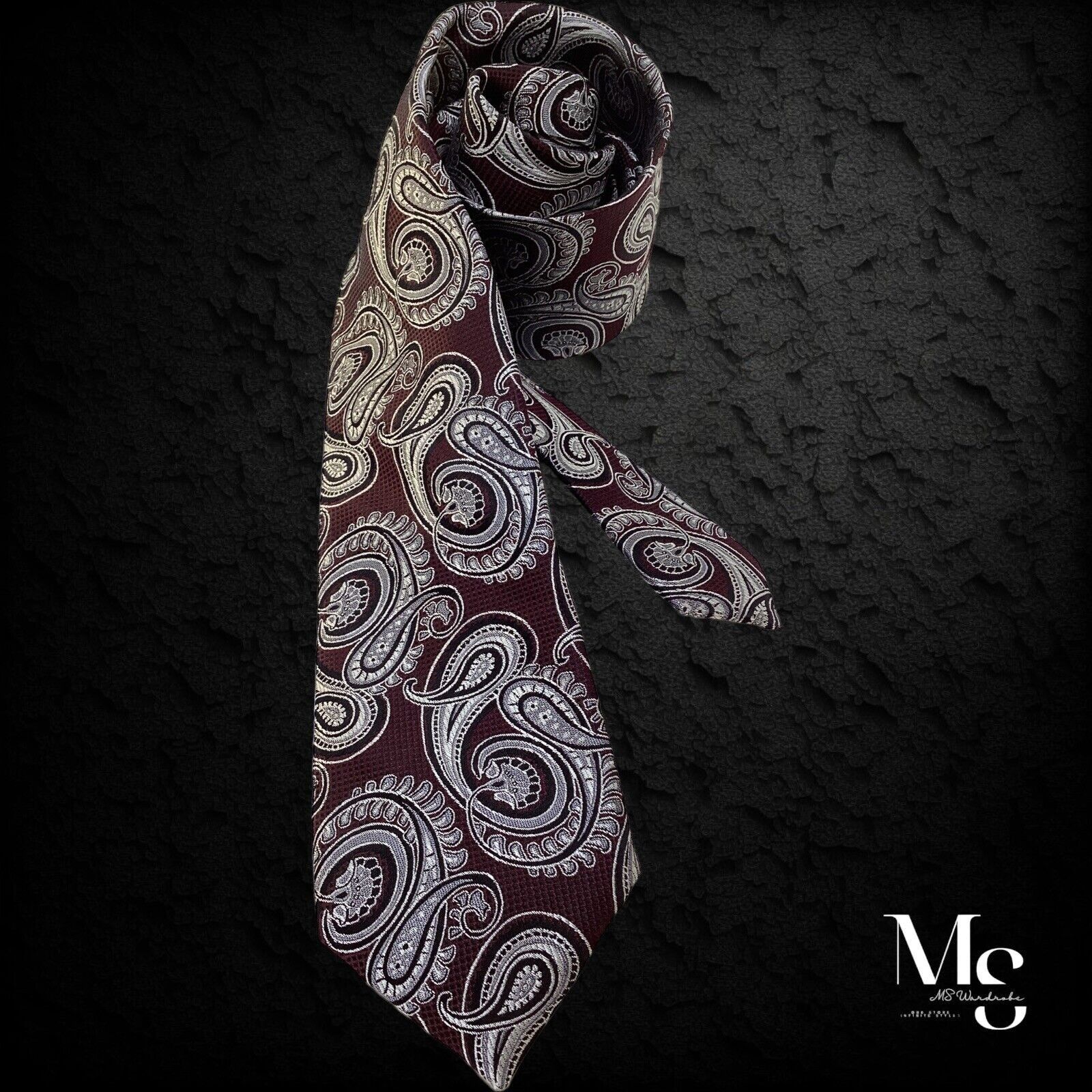 Other ORVIETO Burgundy Paisley Silk Tie W: 2.9" EX COND Size ONE SIZE - 1 Thumbnail