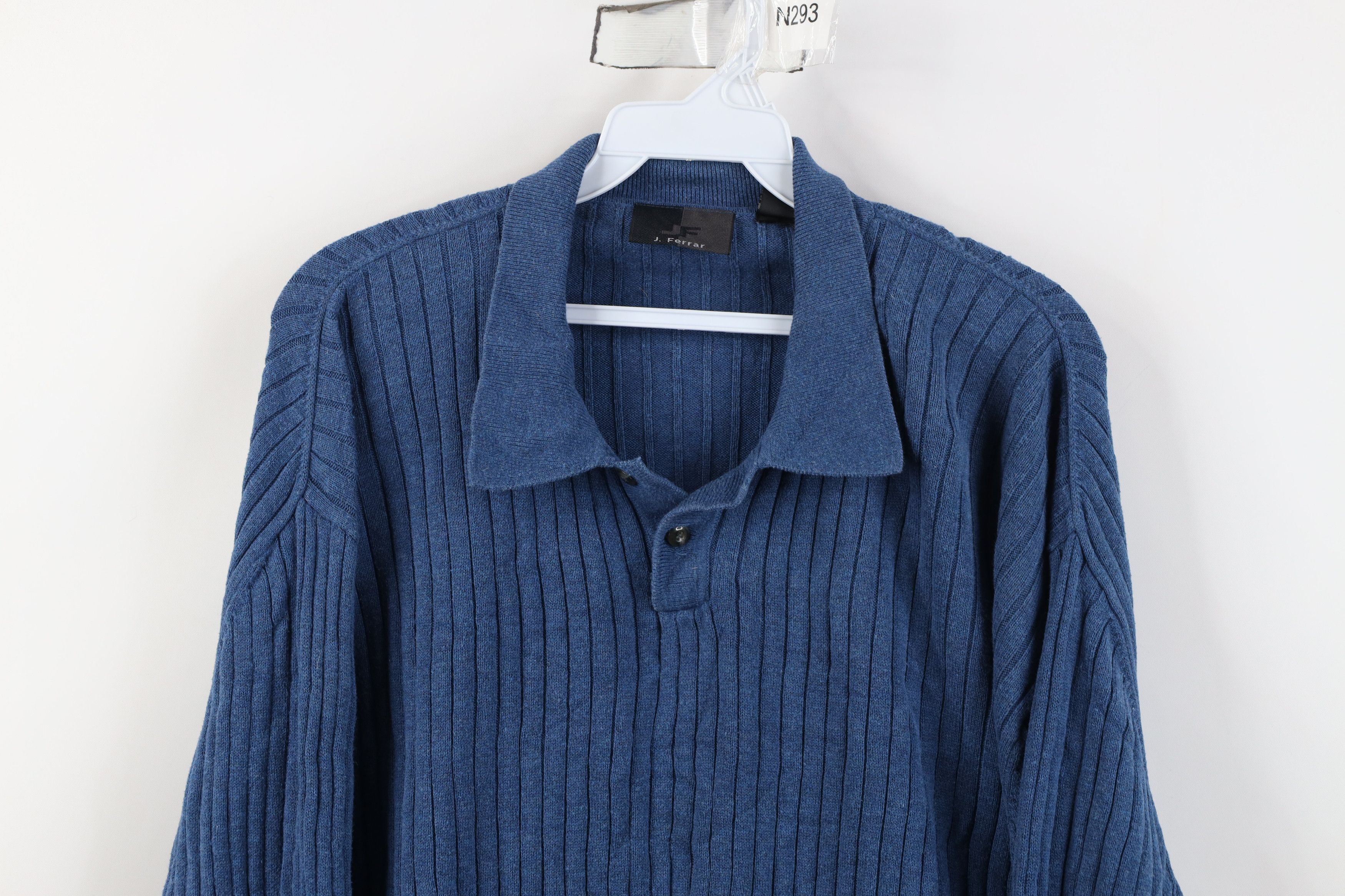 Vintage Vintage 90s Streetwear Ribbed Knit Collared Sweater Blue Size US XL / EU 56 / 4 - 2 Thumbnail