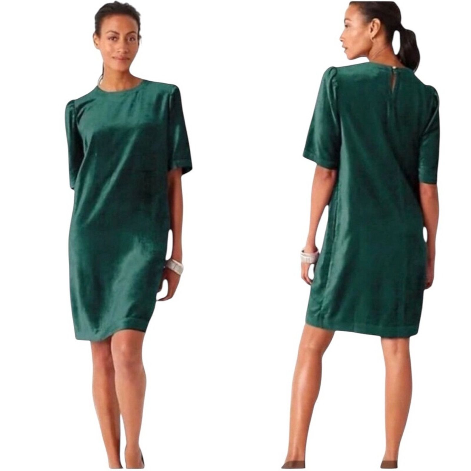 J. Jill J. Jill Velvet Puff Sleeve Dress In Prussian Blue (Green) Size XL / US 12-14 / IT 48-50 - 1 Thumbnail