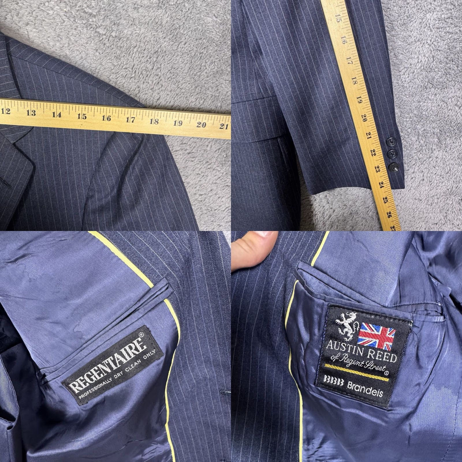 Austin Reed VINTAGE Austin Reed Suit Mens 40L 34x31 Regentaire 3 Piece Slacks Jacket Vest USA Stripe Stripe Wool Blue Pattern 80s 90s City Classic Preppy Dad Mens Size US XXS / EU 40 - 8 Thumbnail