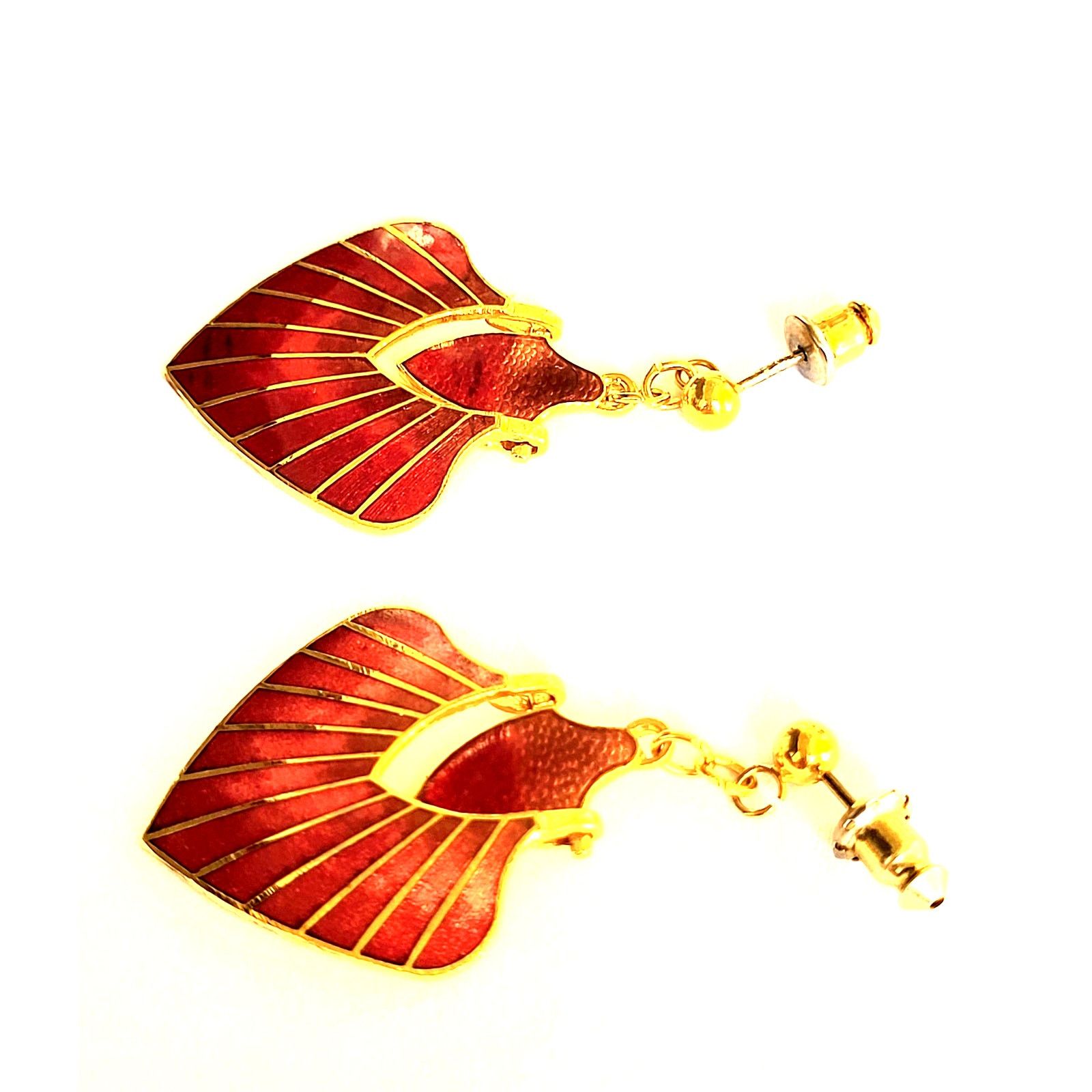 Other Jon St Paul Earrings Vintage Red Enamel Fan Art Deco Dangle Size ONE SIZE - 2 Thumbnail