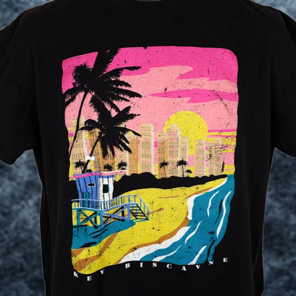 Vintage Key Biscayne T Shirt Mens Size Large Black Florida Beach Destination Tee Size US L / EU 52-54 / 3 - 1 Thumbnail