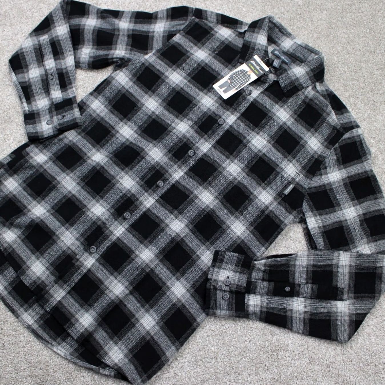 Eddie Bauer Eddie Bauer Flannel Shirt Black Cavier Jackson Plaid L/S Cotton NWT Mens Small Button-Up, Chest 21 in, All Seasons, Pockets, Travel, Workwear Size US S / EU 44-46 / 1 - 3 Thumbnail