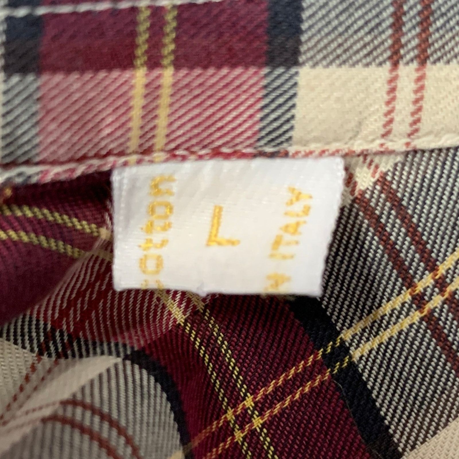 Brioni BRIONI L Burgundy Tan Tartan Cotton Button Down Size US L / EU 52-54 / 3 - 6 Thumbnail