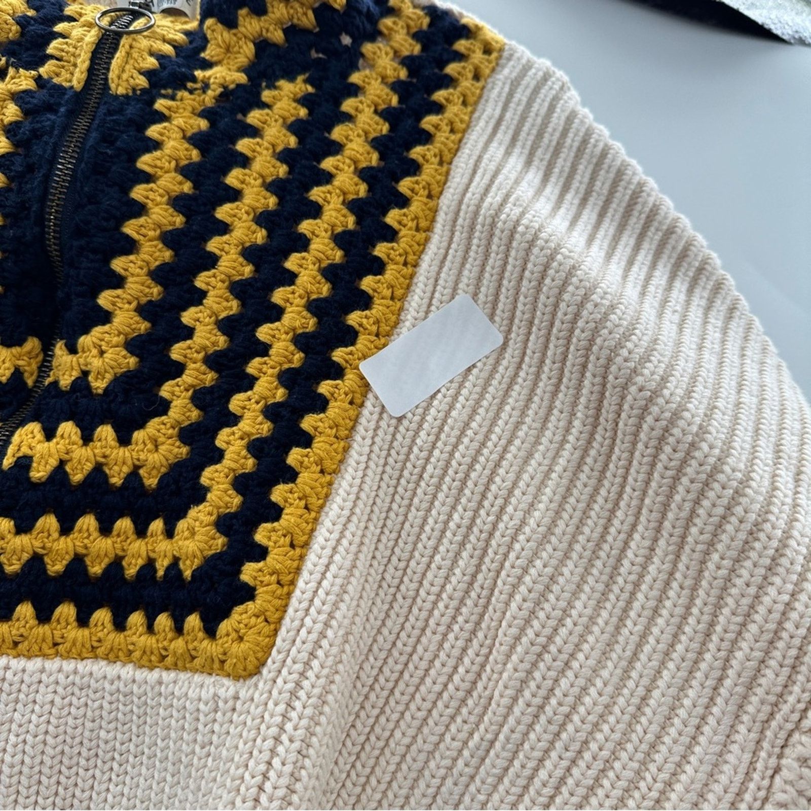 RHODE RTR Rhode Finn Granny Square Knit Long Sleeve Zip Sweater Size S / US 4 / IT 40 - 10 Thumbnail