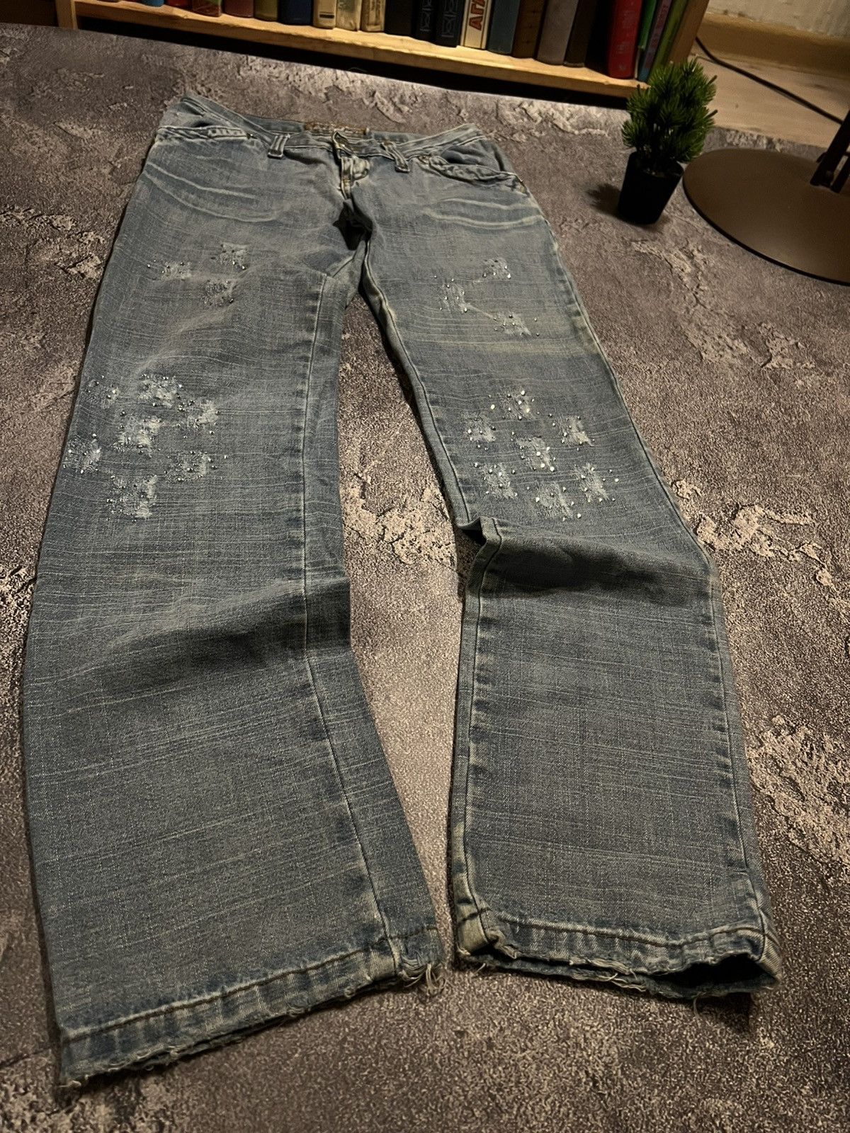 Japanese Brand CRAZY Glamour Swag Flared Jeans Light With Glliter Y2K 90s Size US 32 / EU 48 - 1 Thumbnail