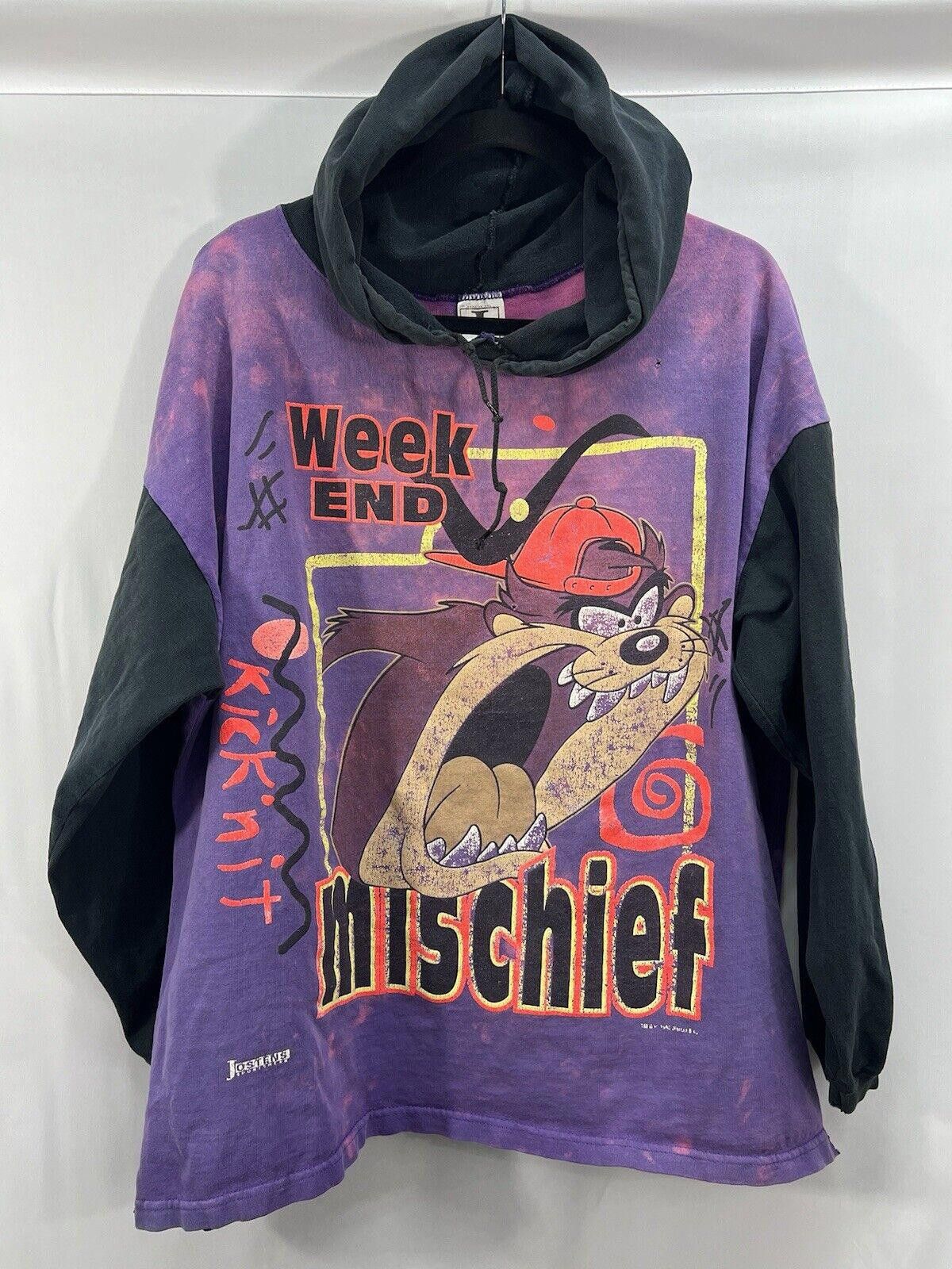 Designer Vntg Taz Hooded T-Shirt XL Weekend Mischief (Size:XL),#TG Size US XL / EU 56 / 4 - 1 Thumbnail